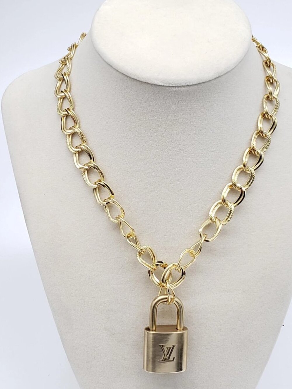 Stainless Steel Gold-Plated Necklace with Authentic Louis Vuitton Padlock